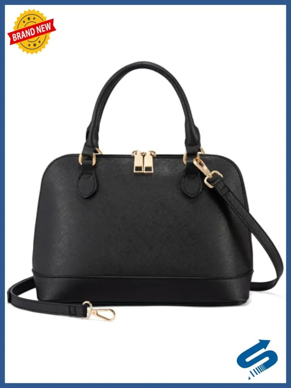 Vegan Leather Satchel Crossbody Bag with Gold Hardware